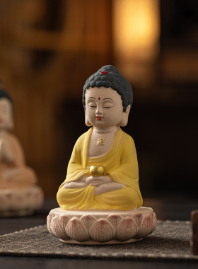 禅意娑婆三圣陶瓷摆件