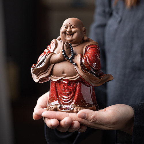 中式大肚弥勒佛摆件陶瓷招财笑佛像禅意家居客厅茶室博古架装饰品_虎窝淘