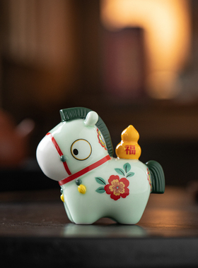 可爱花财小马摆件陶瓷马上有钱