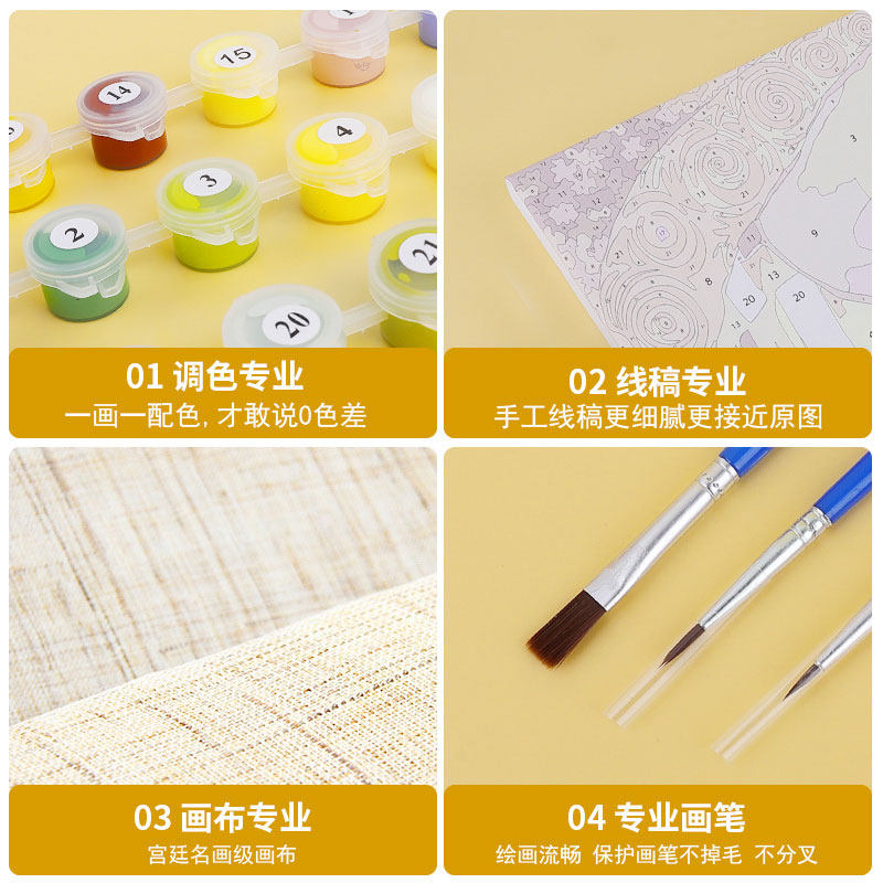 diy数字油彩画水彩油画填色蝴蝶向日葵手工画画心理减压填充装饰_虎窝淘