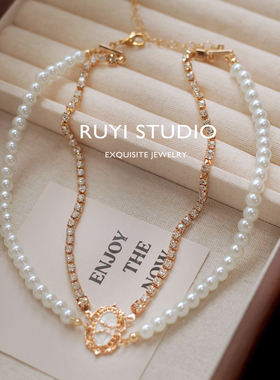 小众法式复古双层串珠闪钻颈链气质金色轻奢叠戴日常旅拍古典项链