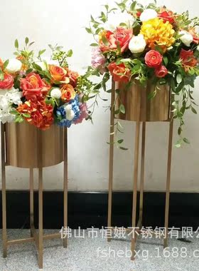 66118 不锈钢玫瑰金镀色花架 婚礼假花装饰金属落地花架
