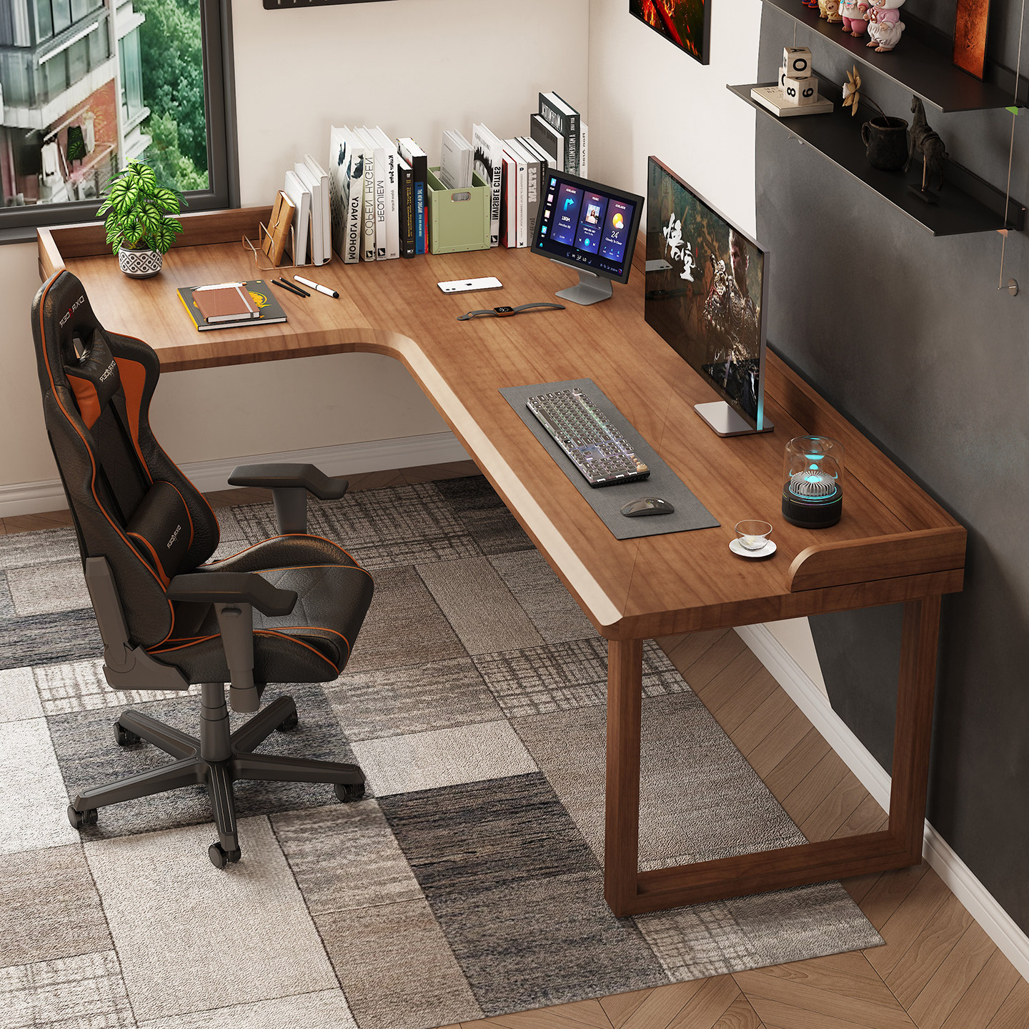 实木转角书桌家用客厅书房L形拐角桌简约现代阅读学习原木办公桌,淘宝优惠券,粉丝福利购,淘宝优惠卷