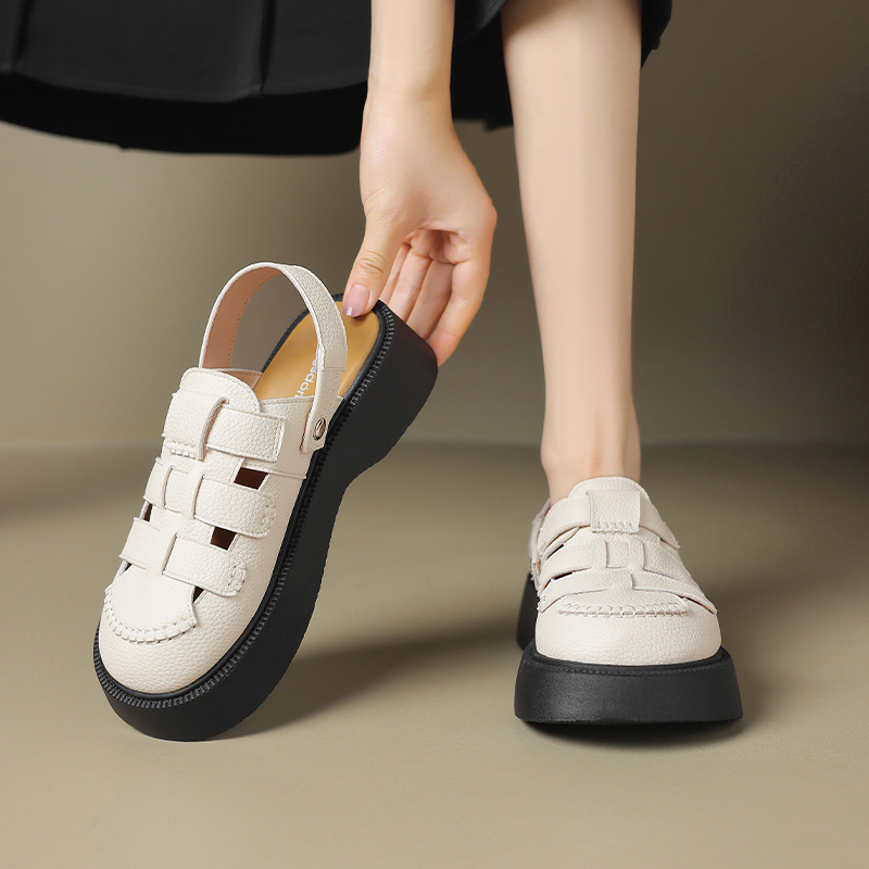 Agsdon/奥古狮登罗马凉鞋女2025年新款夏季两穿厚底包头配裙子外 - 图2