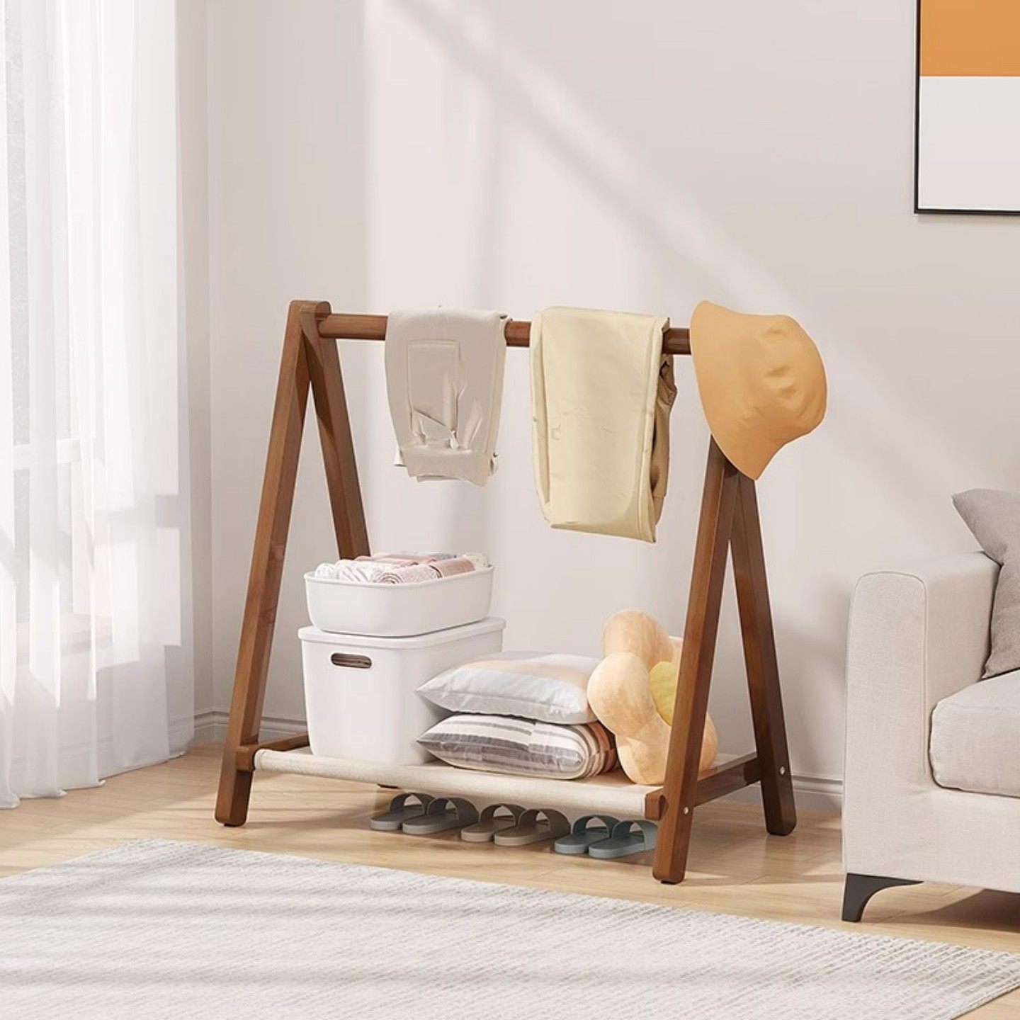 衣帽架折叠落地卧室床边晚上放衣服神器不占空间毛绒玩具收纳桶,淘宝优惠券,粉丝福利购,淘宝优惠卷