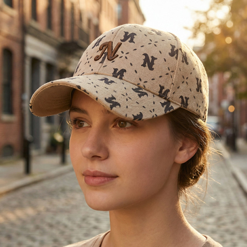 新款帽子女时尚菠萝布硬顶鸭舌帽男字母刺绣遮阳帽户外显脸小百搭,淘宝优惠券,粉丝福利购,淘宝优惠卷