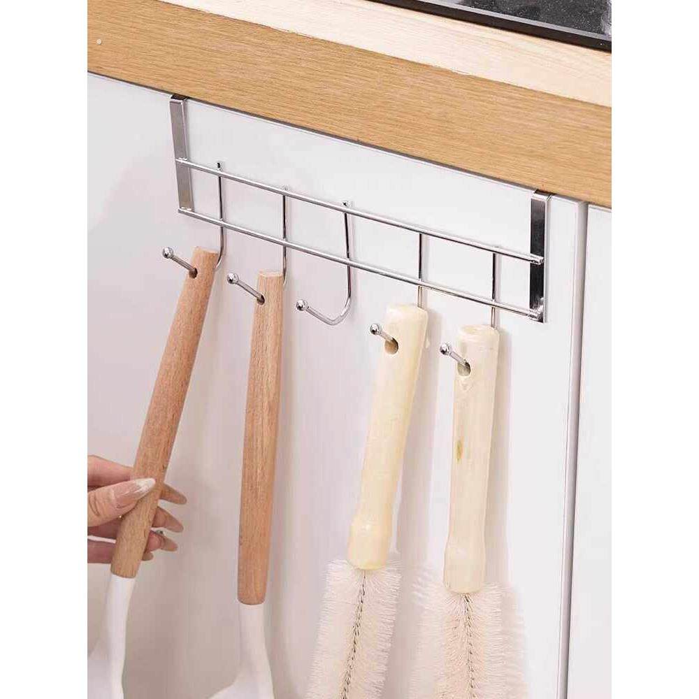 不锈钢橱柜门背5连挂钩置物卡夹钩 厨房免打孔锅铲汤勺收纳沥水架,淘宝优惠券,粉丝福利购,淘宝优惠卷