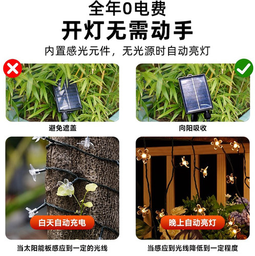 太阳能樱花灯串户外庭院装饰灯防水氛围灯花园树木布置浪漫景观灯 - 图2