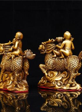 全铜麒麟礼品饰品麒麟对金童和女孩卧室装饰家居创意工艺品