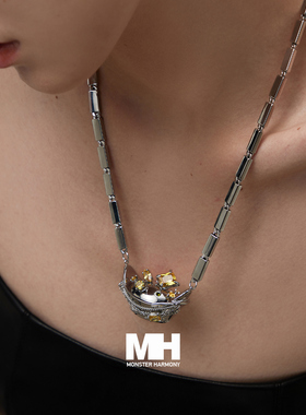 原创设计粗链条元宝镶钻项链