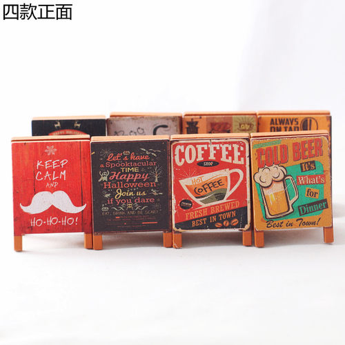 迷你复古招牌模型娃娃屋木制黑板画 圣诞节装饰万圣节日微缩场景 - 图3