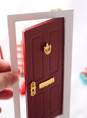 微缩迷你门庭场景仿真门模型娃娃屋圣诞节氛围木门套餐造景小摆件