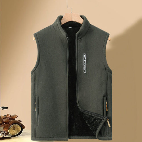 马甲加绒保暖春秋冬外套男士摇粒绒户外大码坎肩无袖背心加厚立领 - 图3