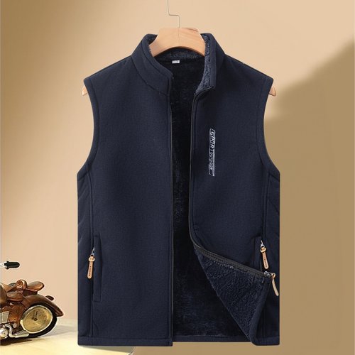 马甲加绒保暖春秋冬外套男士摇粒绒户外大码坎肩无袖背心加厚立领 - 图2