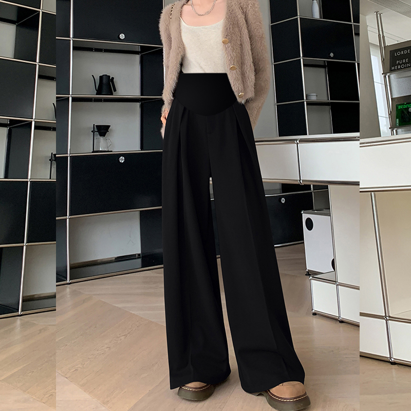 Maternity pants autumn and winter new thickened woolen Yamamoto pants suit wide leg pants loose drape belly support pants floor mopping pants