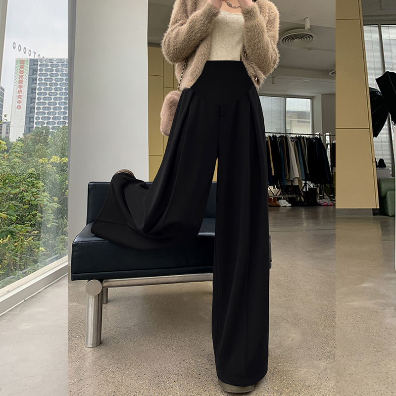 Maternity pants autumn and winter new thickened woolen Yamamoto pants suit wide leg pants loose drape belly support pants floor mopping pants