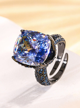 2024珠宝S925银镀18K金复古刚玉黑金轻奢戒指女款14*16指环戒圈