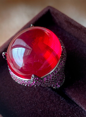 高档珠宝宝石镀18K金冰种起荧光旦形刚玉黑金个性女戒指主石18*20