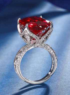 珠宝镀18K金镶嵌复古时尚彩宝红刚玉肥方14*16复古戒指女款饰品