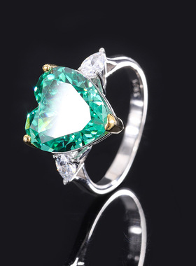 珠宝S925银镀18K金镶嵌网红时尚质感高碳钻心形女式戒指主石12*12