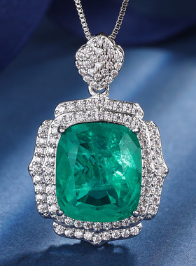 珠宝S925银镀18K金祖母绿色轻奢套装吊坠1戒指4*16耳钉12*14女款