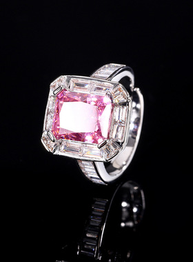 秋冬新款珠宝镀18K金高碳钻冰花方钻镀18K金气质轻奢戒指女8*10