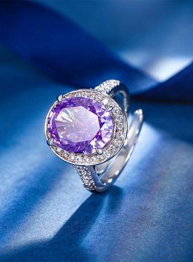 新款高档珠宝镀18K金高碳钻冰花切鸽子蛋镀金简约风戒指女10*12