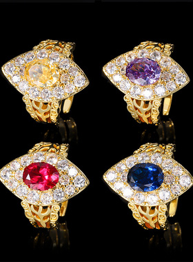 新款珠宝镀18K金刚玉冰花切气质蛋形指戒指女7*9人工培育宝石饰品