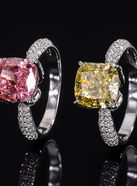 2024新款珠宝S925银镀18K金高碳肥方常气质款镶钻花苞戒指女指环