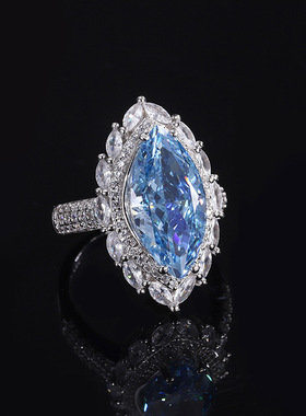 新款珠宝S925银镀18K金镶嵌彩宝款高碳钻大马眼主石12卡尺寸9*18