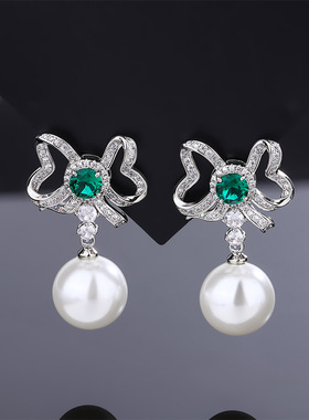 新款高档珠宝豪华镀18K金镶嵌白色珍珠祖母绿色套装珠子16mm14mm