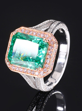 925银镀18K金镶嵌高碳钻长方10克简约气质玫瑰金分色戒指主石10*1