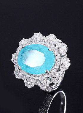 珠宝S925银镀18K金镶嵌帕拉伊巴色吊坠戒指套装大旦形12*16饰品