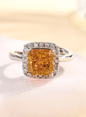 新款珠宝镀18K金镶嵌高碳钻冰花切公主方宝石气质套装主石8*8