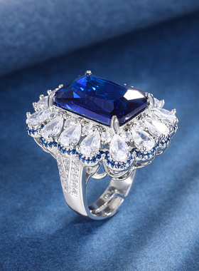 新款高档珠宝豪华镶嵌镀18K金时尚彩宝款分色石方形13*18女式戒指