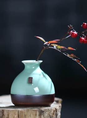 高档廷怀窑汝窑玉壶春花瓶摆件礼盒装汝州汝瓷花瓶花插仿古