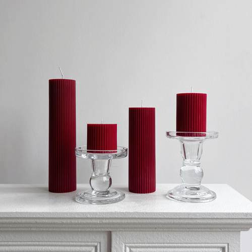 圆柱齿轮香薰蜡烛摆件酒红色小众高级浪漫烛光晚餐新年结婚伴手礼 - 图0