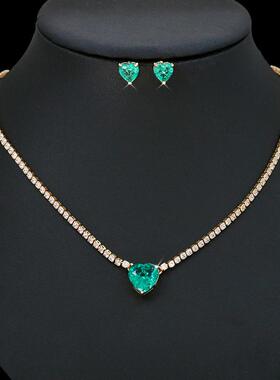 项链爱心链锁骨锆石钻女高级新款颈链轻奢蓝色时尚年满饰品感心形