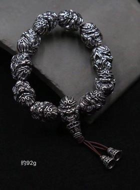 复古手链手串个性男士男佛珠貔貅六真言纯银霸气银齐天大圣钛钢字