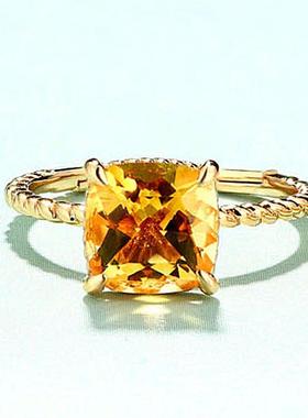 戒指水晶银玫瑰天然女镀金s925麻花石黄纯银kuma切金镶嵌简约指环