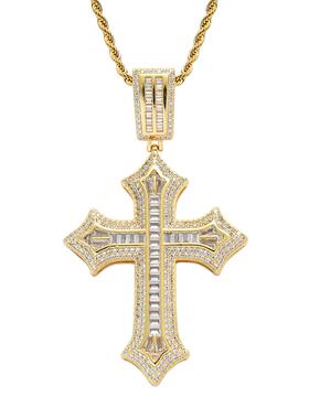 十字架项链吊坠嘻哈欧美男士链钻满锆石男女个性潮毛衣方男新款镶
