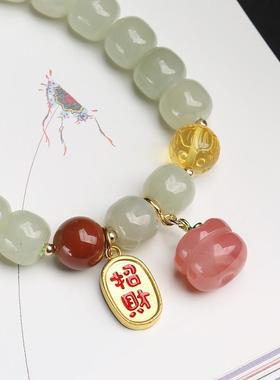 手链手串天然和田玉女招财玉石纳福玛瑙复古珠子南红蜜蜡闺蜜石本