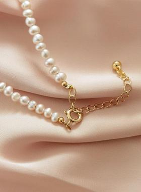 项链珍珠天然锁骨女链颈链高级感小众钟楚曦轻奢同款淡水气质金小