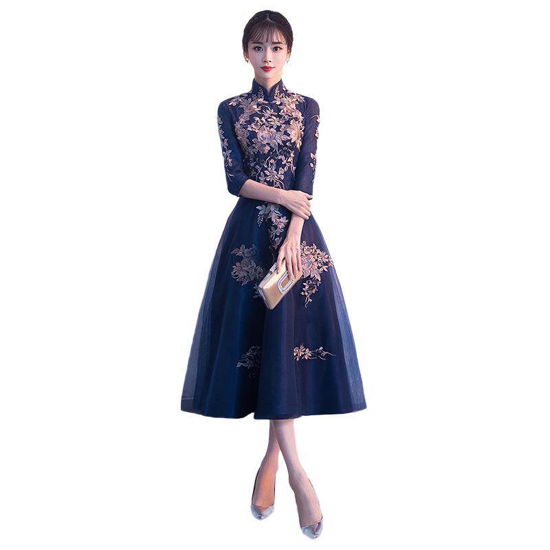 晚礼服2021新款中式宴会女长款显瘦旗袍年会优雅连衣裙中晚宴大服