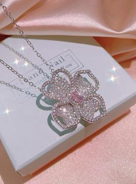 戒指钻女满花朵项链镀18k欧美订婚璀璨宝石金闪轻奢时尚豪华群粉