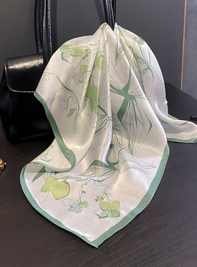 春季小清新绿植印花真丝小方巾