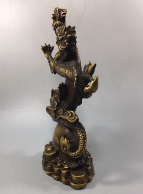 复古玩收藏祥云盘龙柱摆件铜器纯铜摆件黄铜五爪神龙盘龙进财旺财