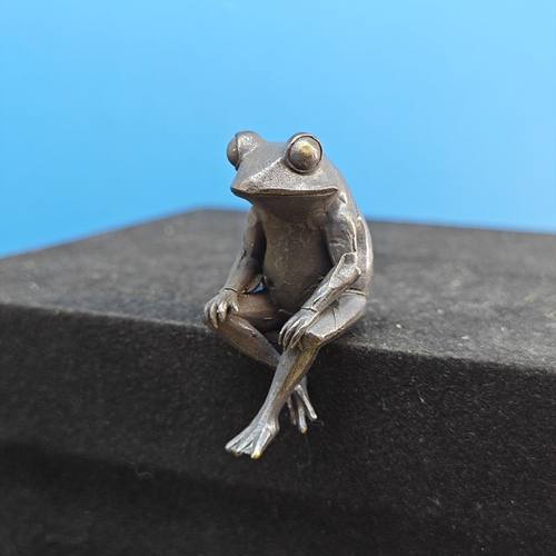 黄铜做旧可爱呆萌发呆的青蛙写实仿真动物模型思考蛙手办摆件雕像 - 图1