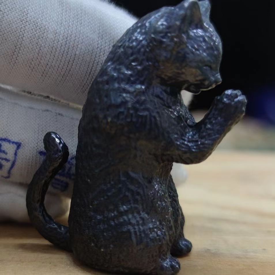 纯铜做旧小黑猫拜月站姿黑猫招财猫神秘猫咪手办模型摆件车载装饰 - 图2