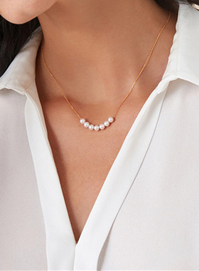 淡水珍珠5-6MM微笑项链14k包金链